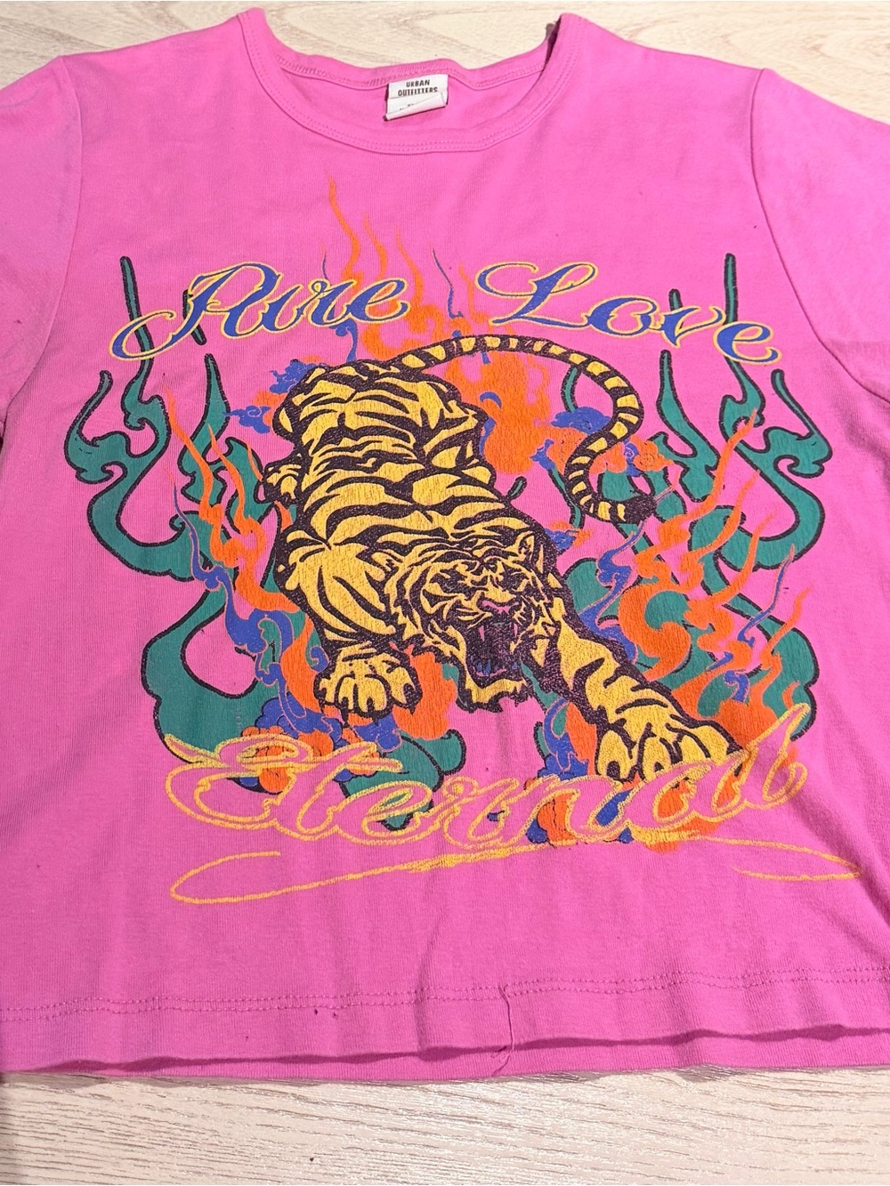 Urban Outfitters Pink Tiger Graphic Tee with Green & Orange Accents